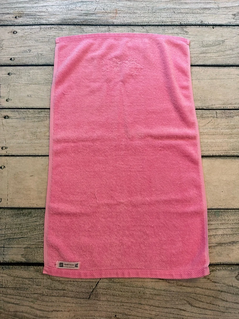 Vintage Martex pink embroidered floral hand towel. (Light fading)